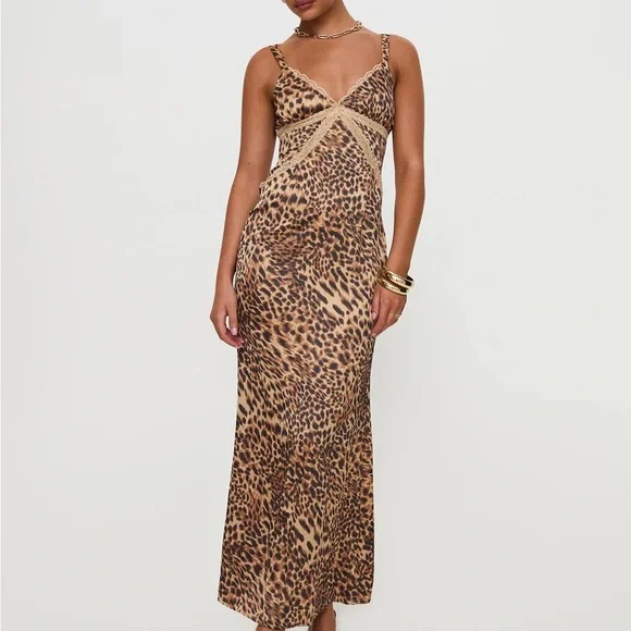 Leopard Print Satin Slip Dress - Picture 4 of 7